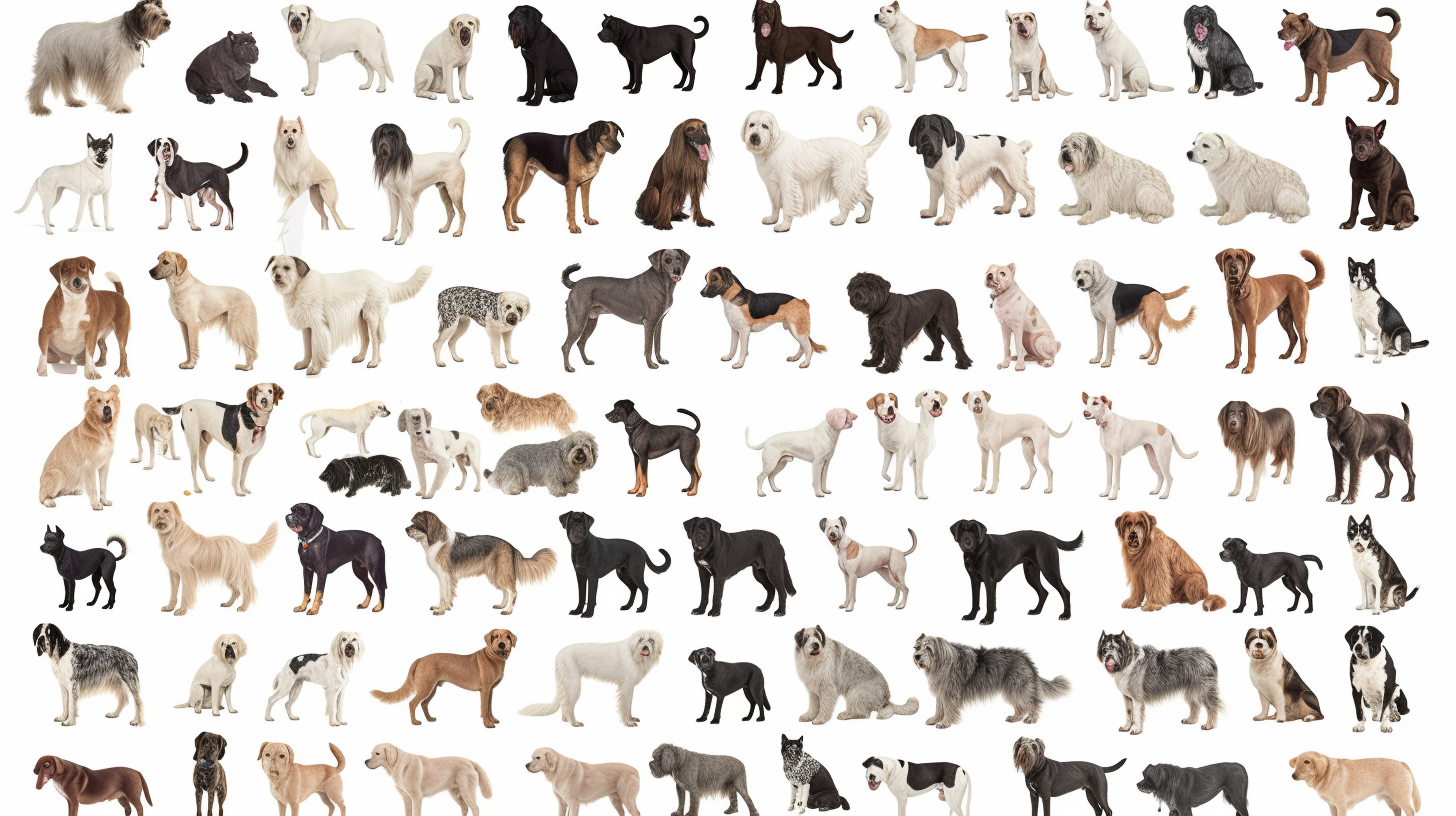 Collage of happy dogs breeds