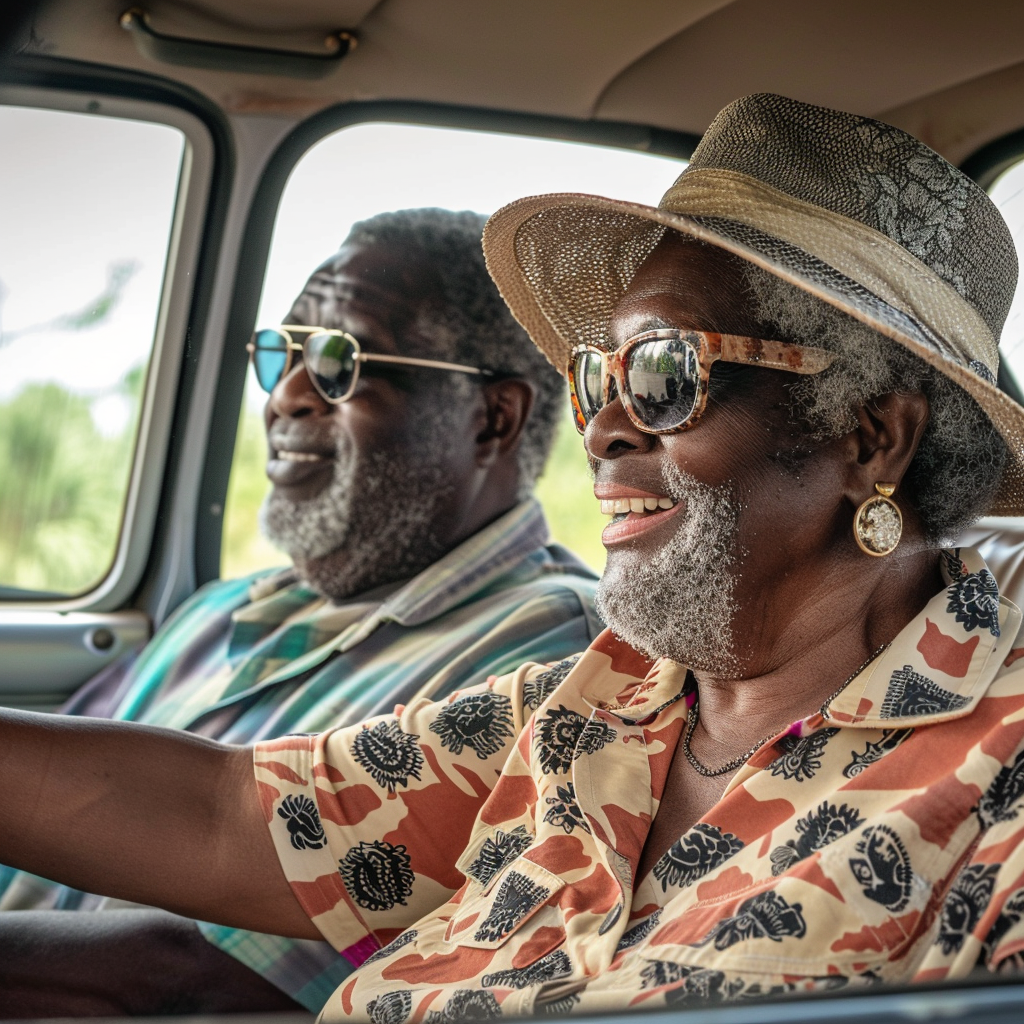 Elderly Black Couple Driving Car