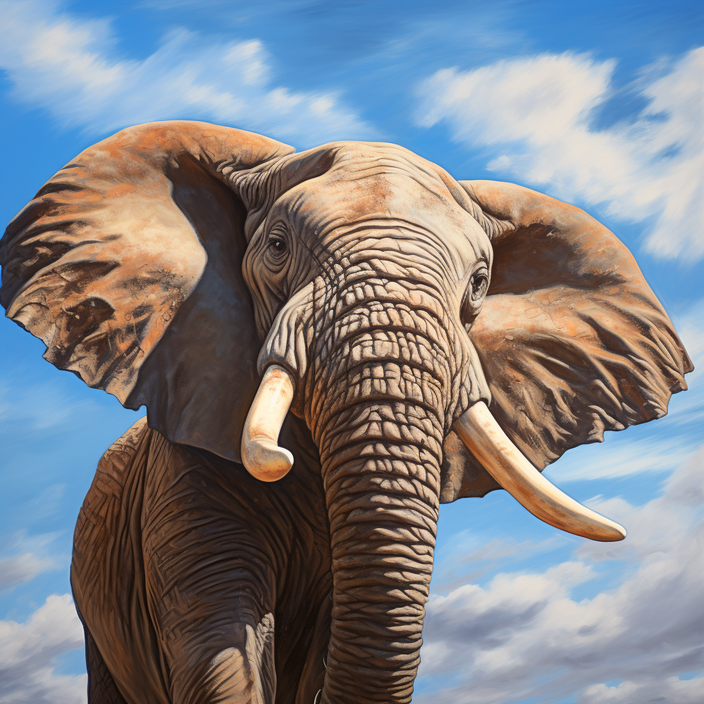 Close-up photo of a healthy elephant with golden tusks