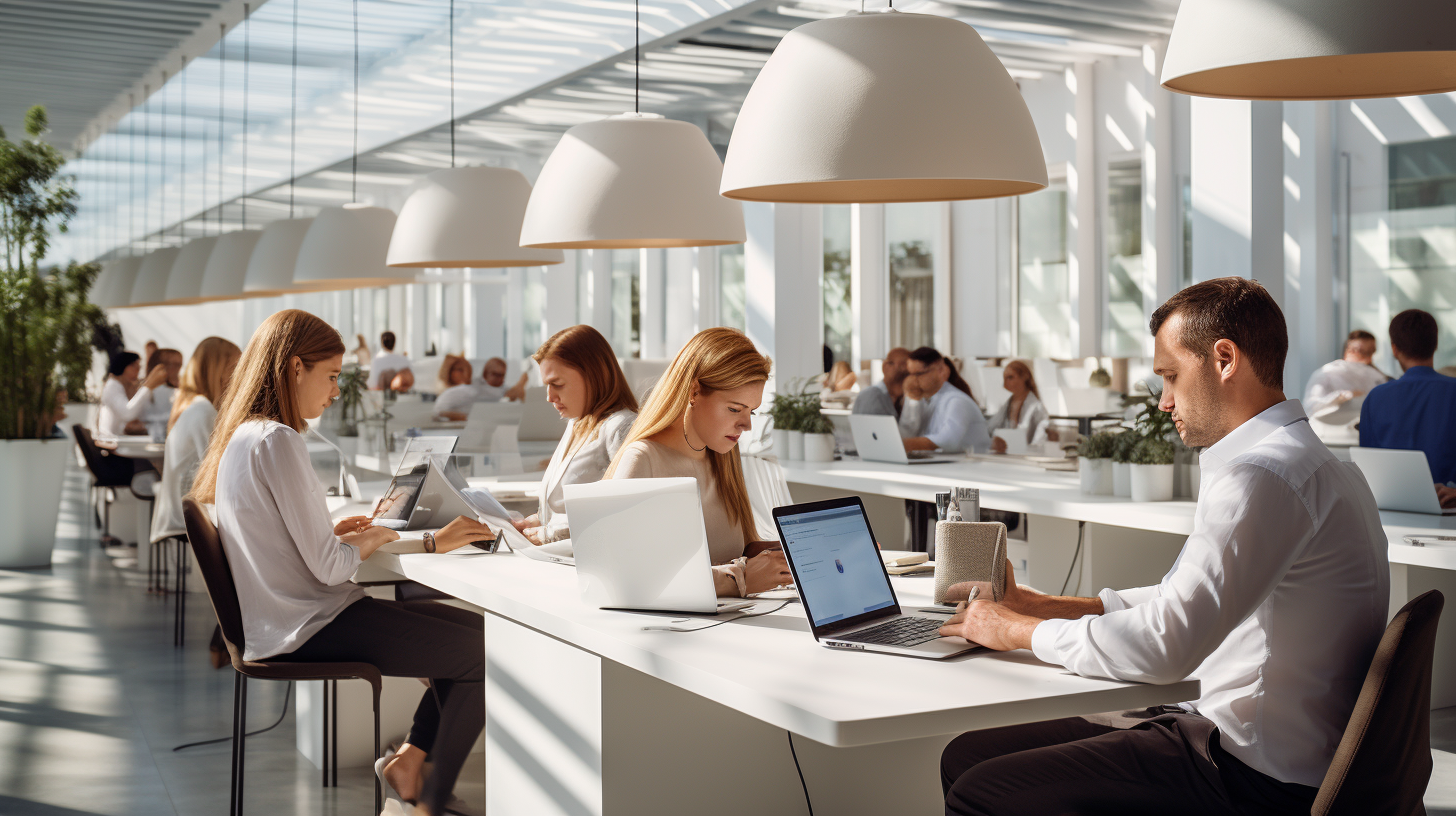 Group of happy employees working together