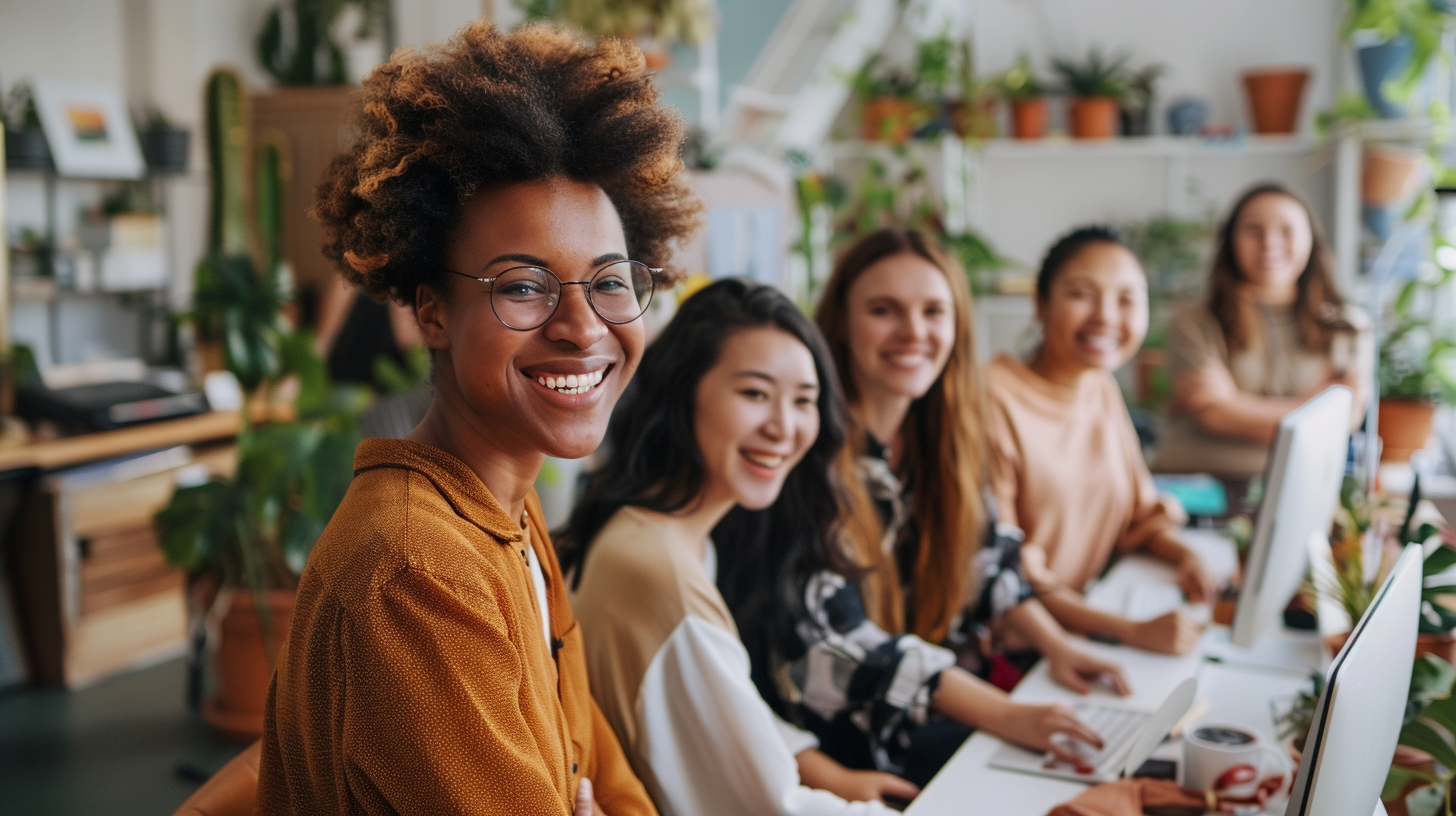 Group of diverse women working on computers