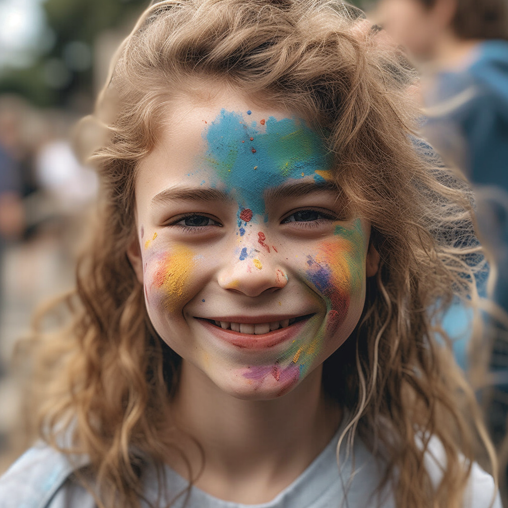 Happy face painted in pastels