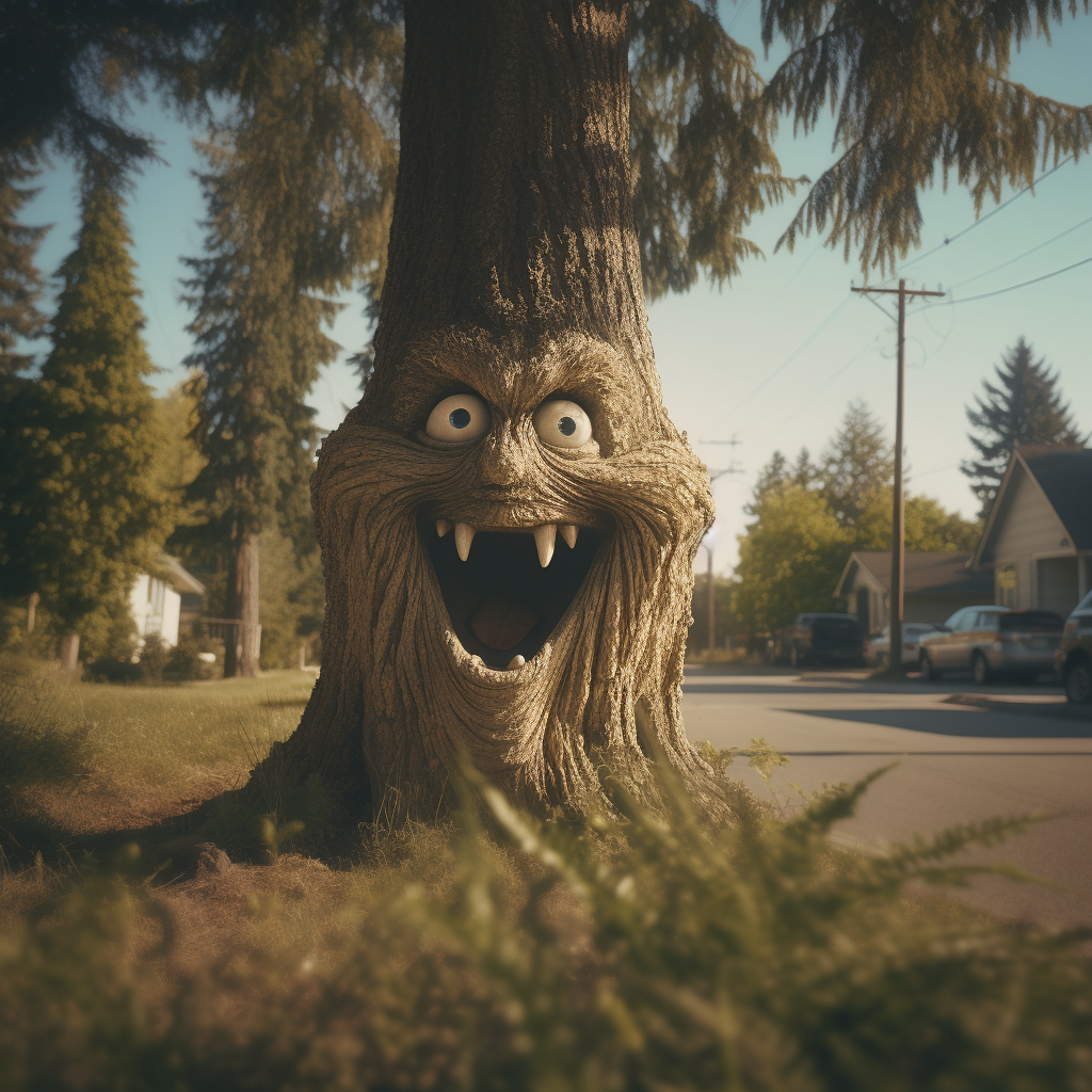 Majestic pine tree with a happy face