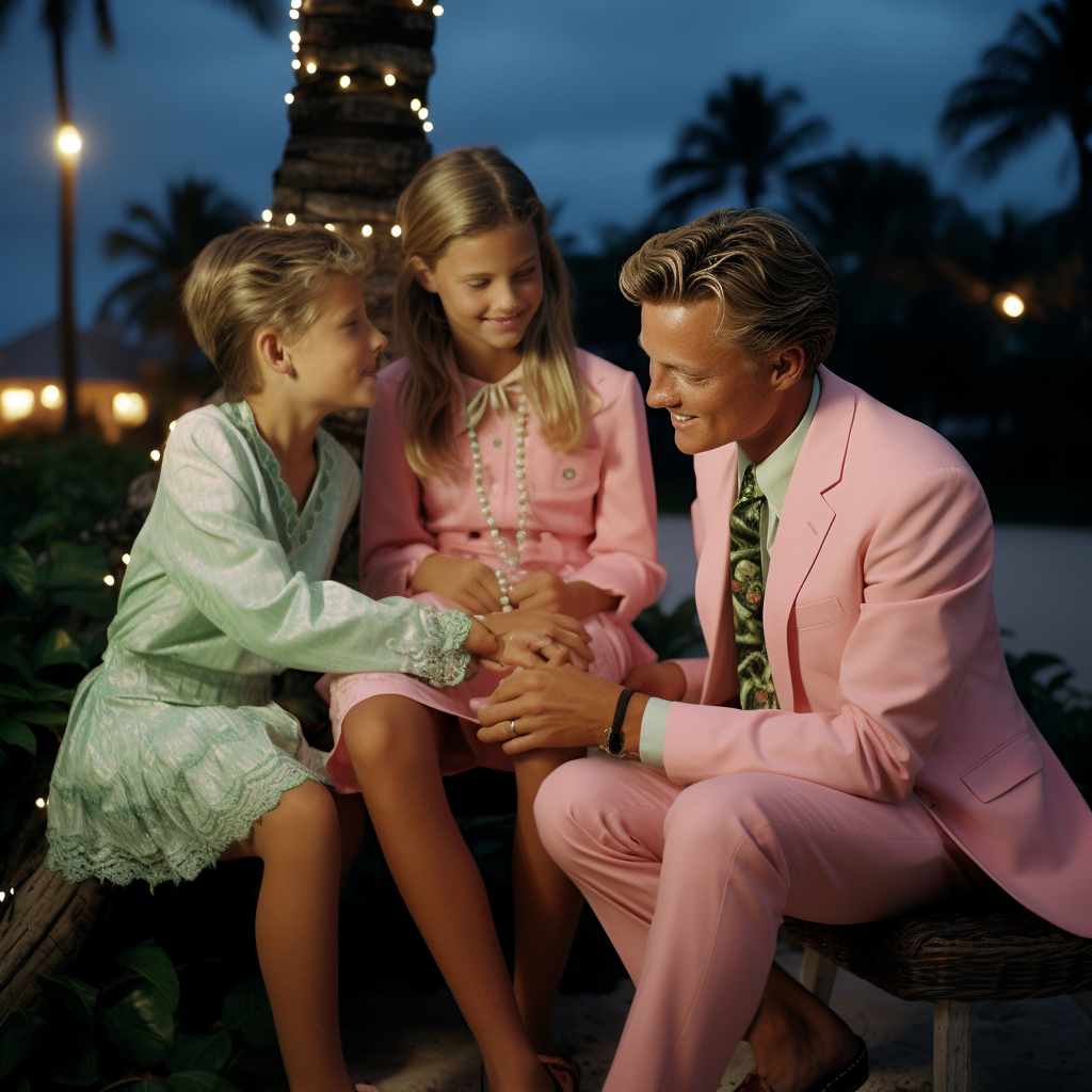 Smiling family at beach tree lighting