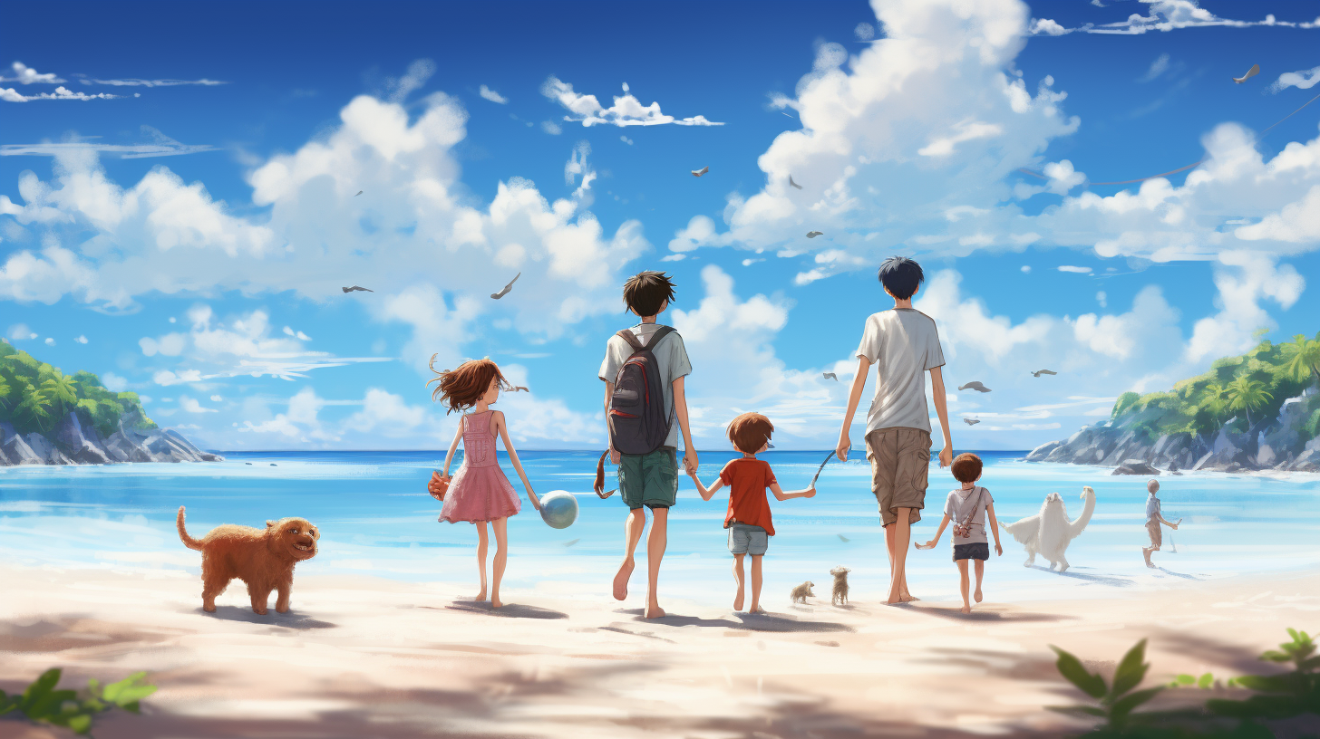 Joyful family enjoying beach vacation