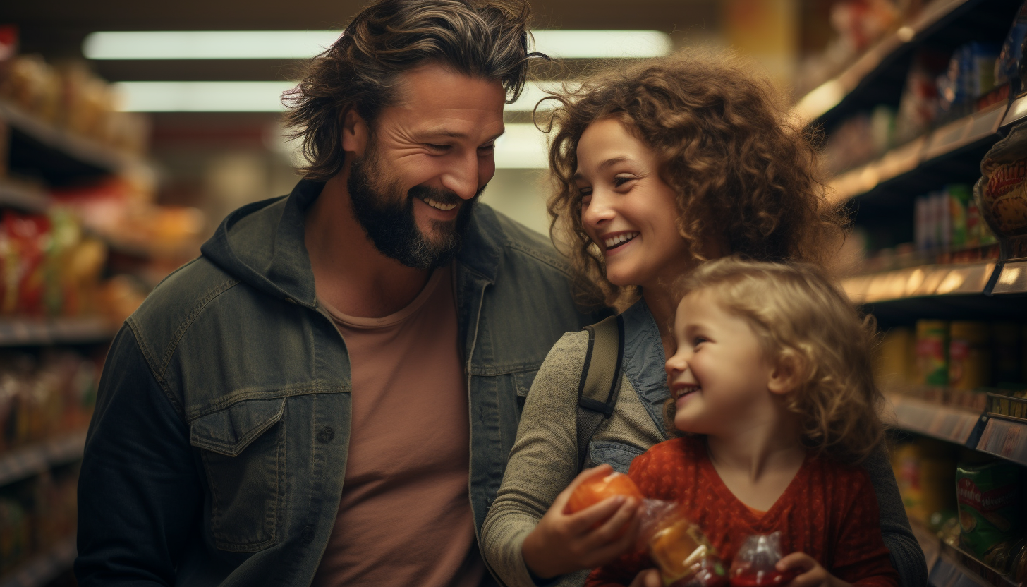 Happy family at the grocery store