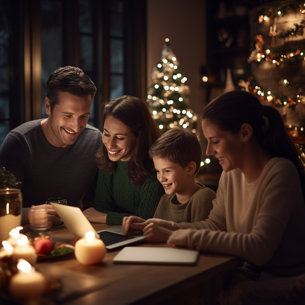 Happy family at dining table