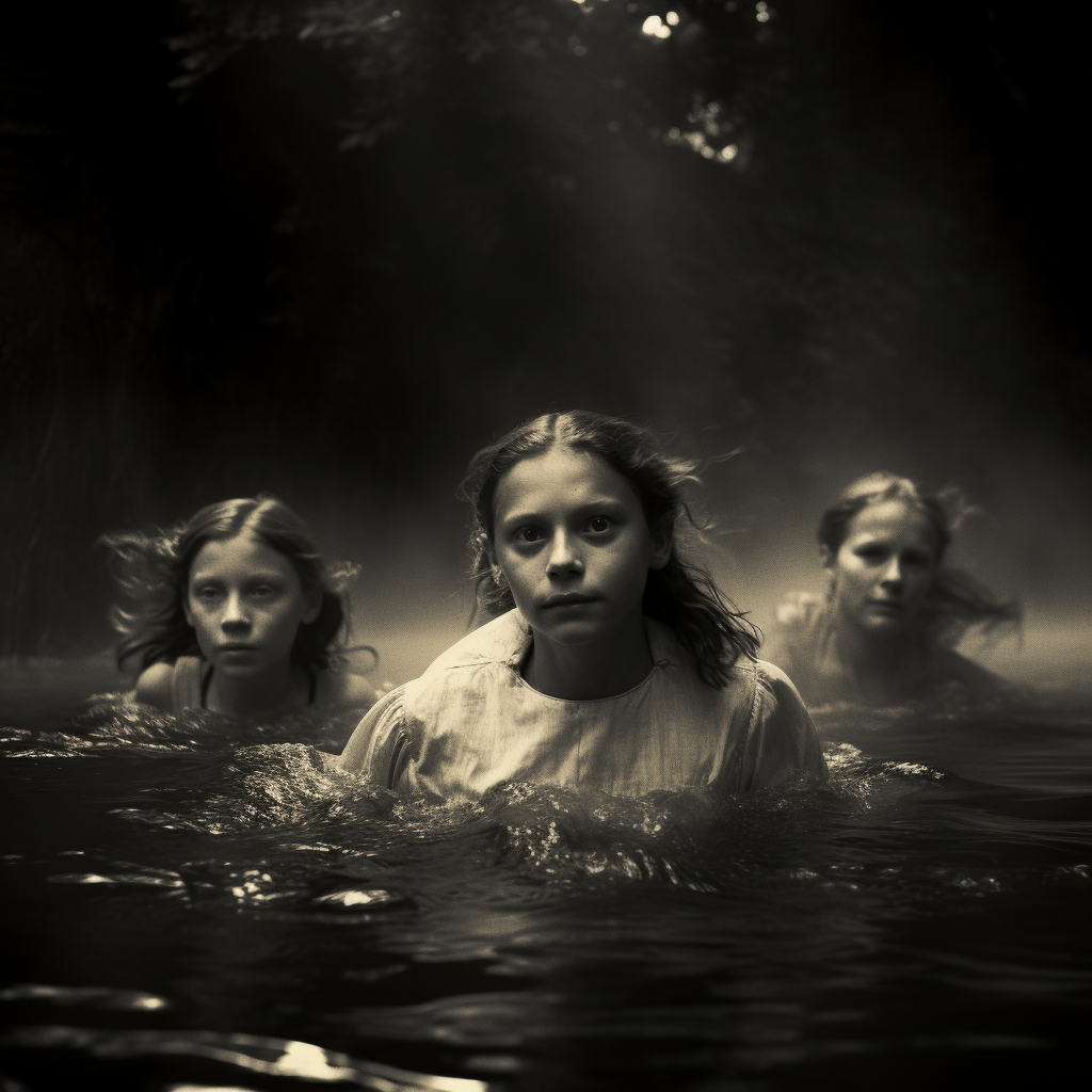 Happy Family Swimming in the Style of Sally Mann