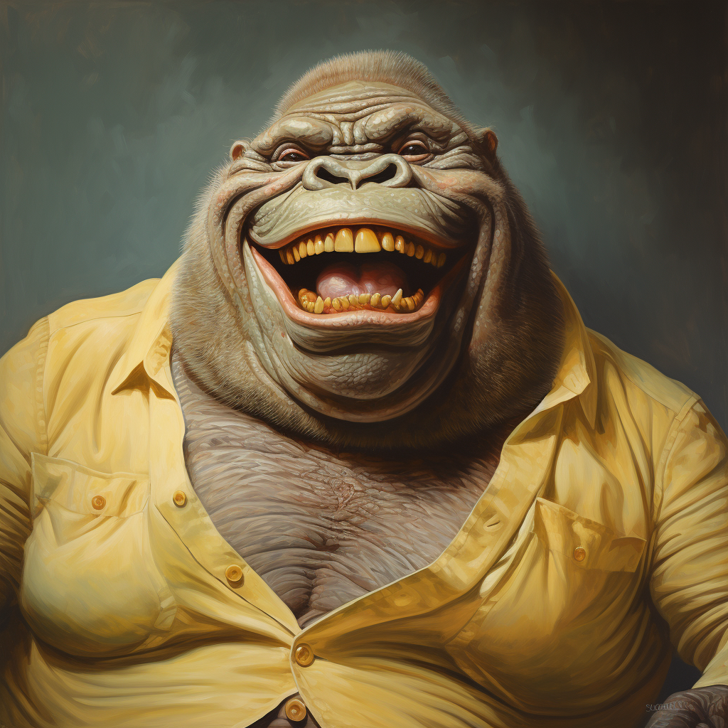 Happy ape with double chin