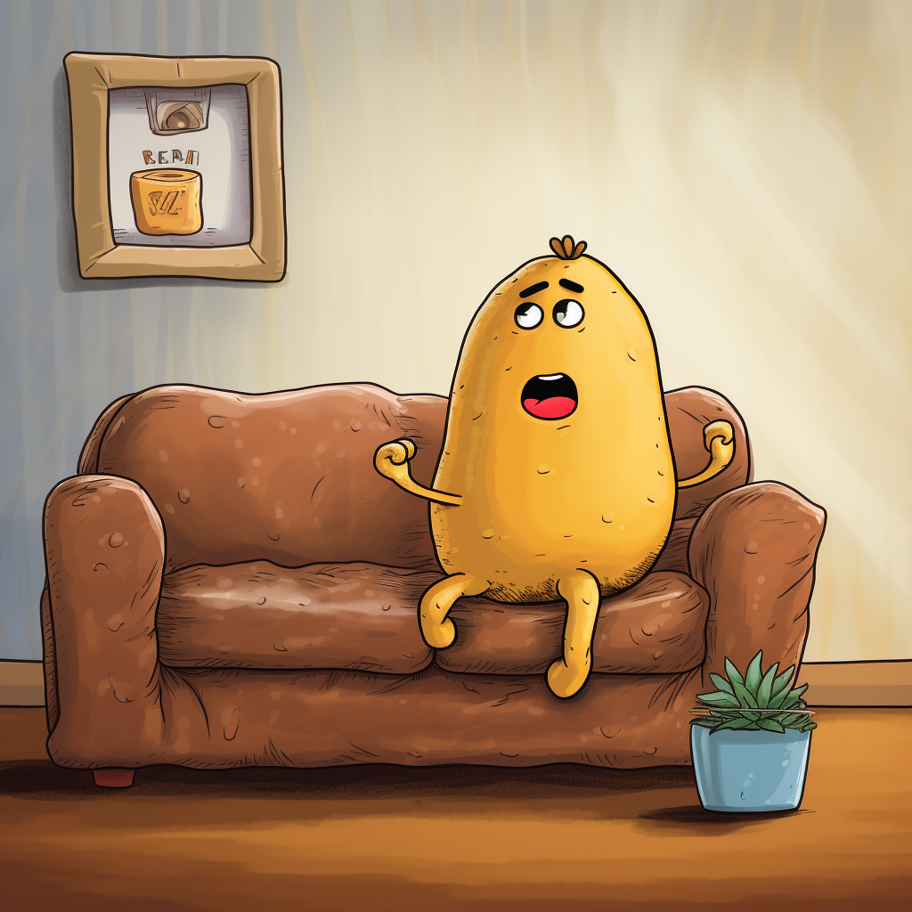 Happy French Fry Exercising on Couch