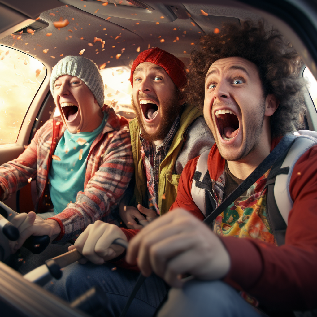 Friends singing in car together