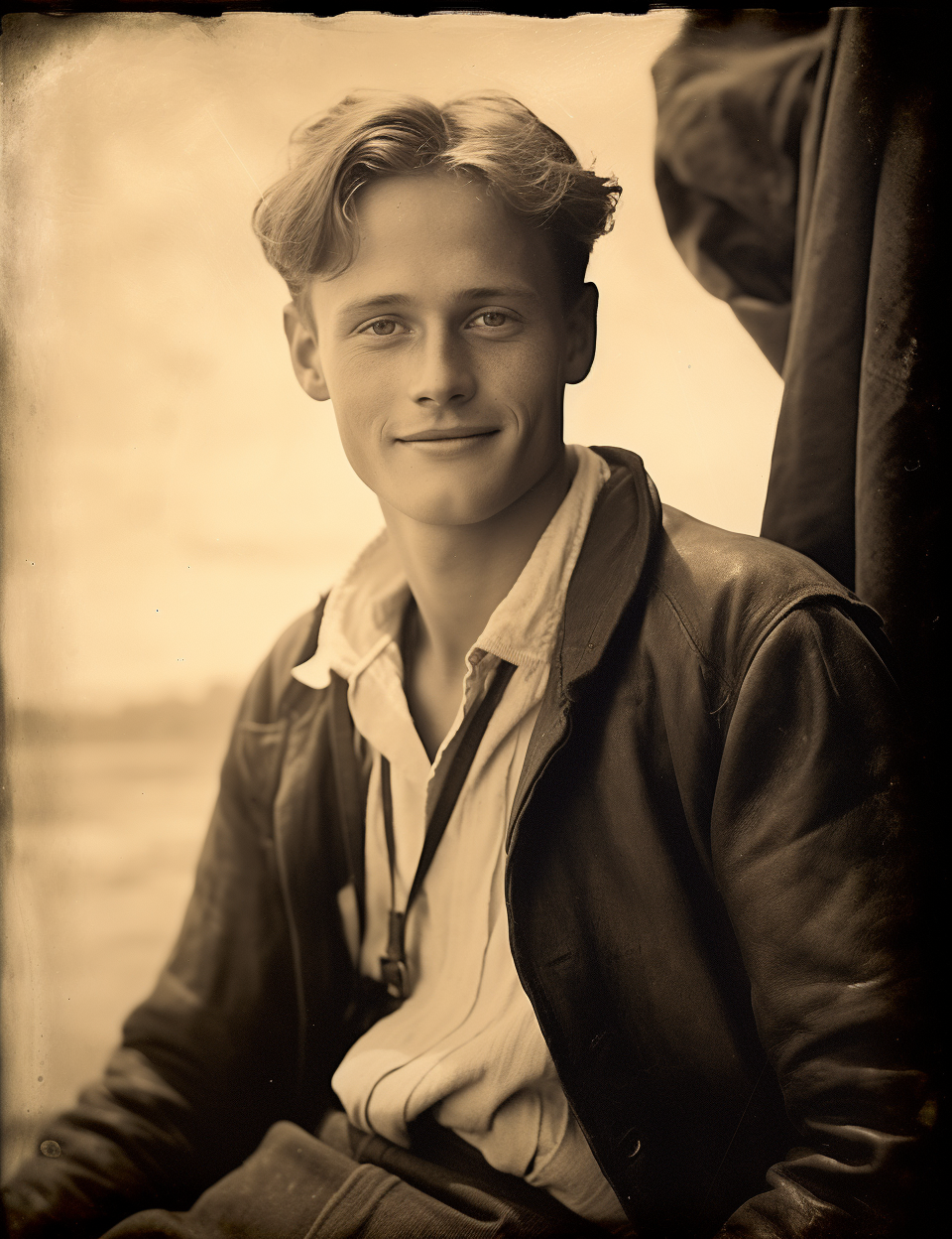 Sepia portrait of a happy German husband on honeymoon