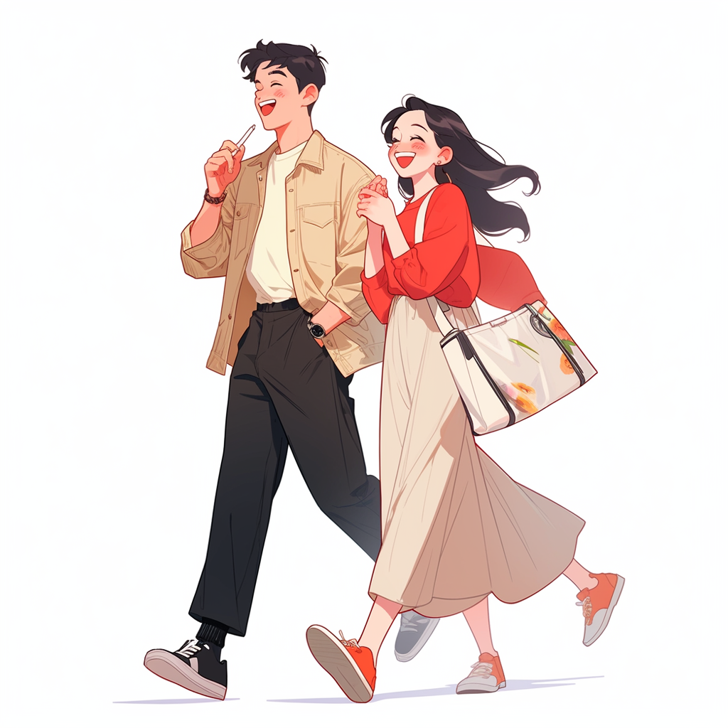 Happy girl and boyfriend illustration with pocky