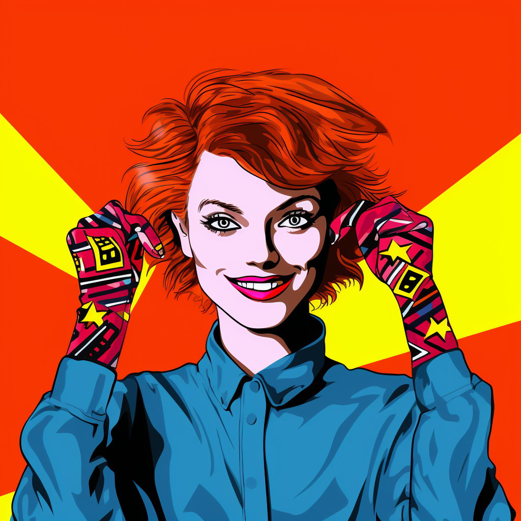 Happy girl holding HIV ribbon in pop art style