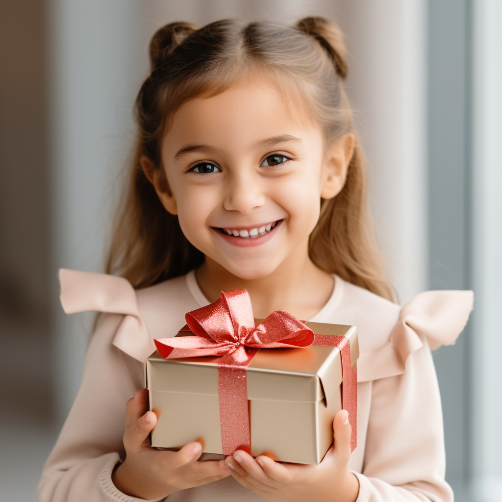 Cheerful girl holding a giftbox