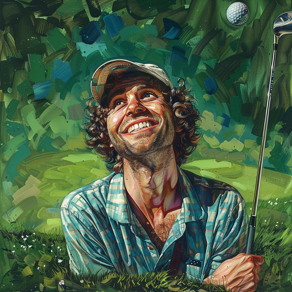 happy golf player nature scene