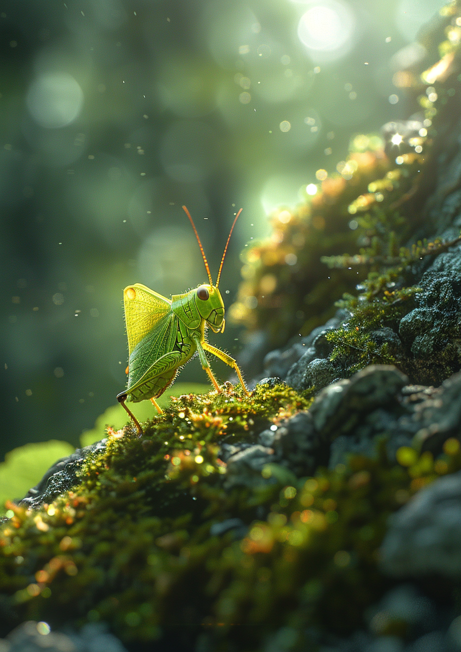 happy grasshopper in nature