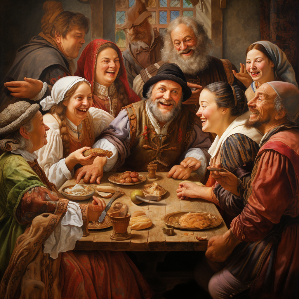 Happy people exchanging a meal