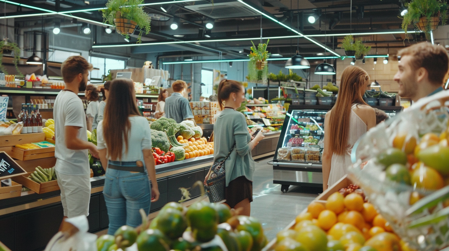 Group of People in Zen Grocery Market