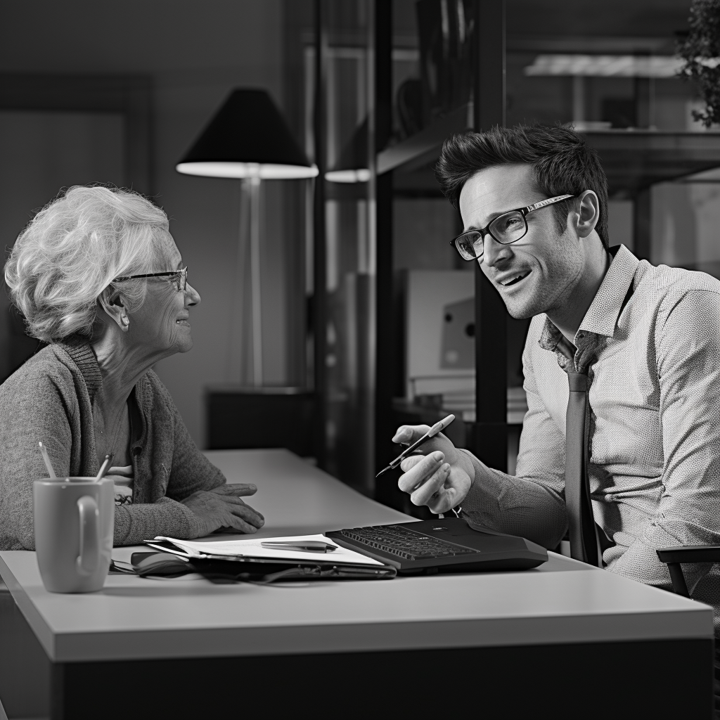 Happy man receiving professional advice at office