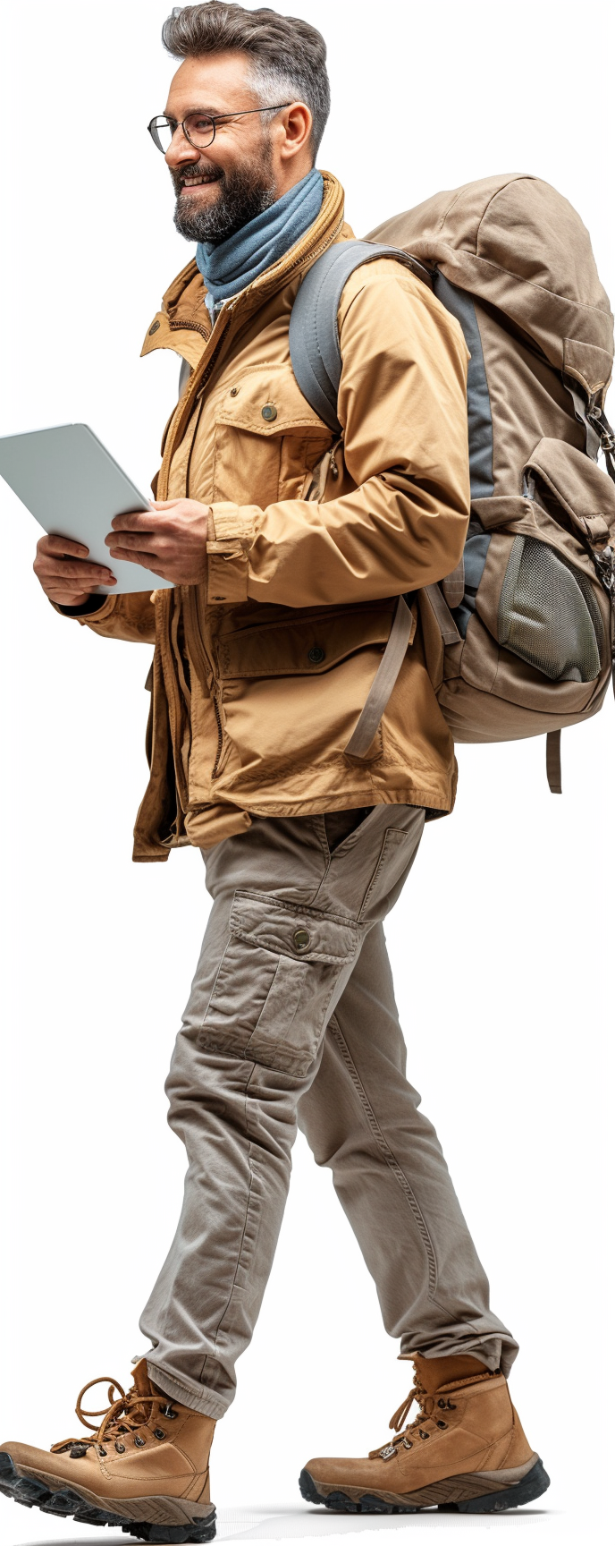 Happy handsome man holding tablet