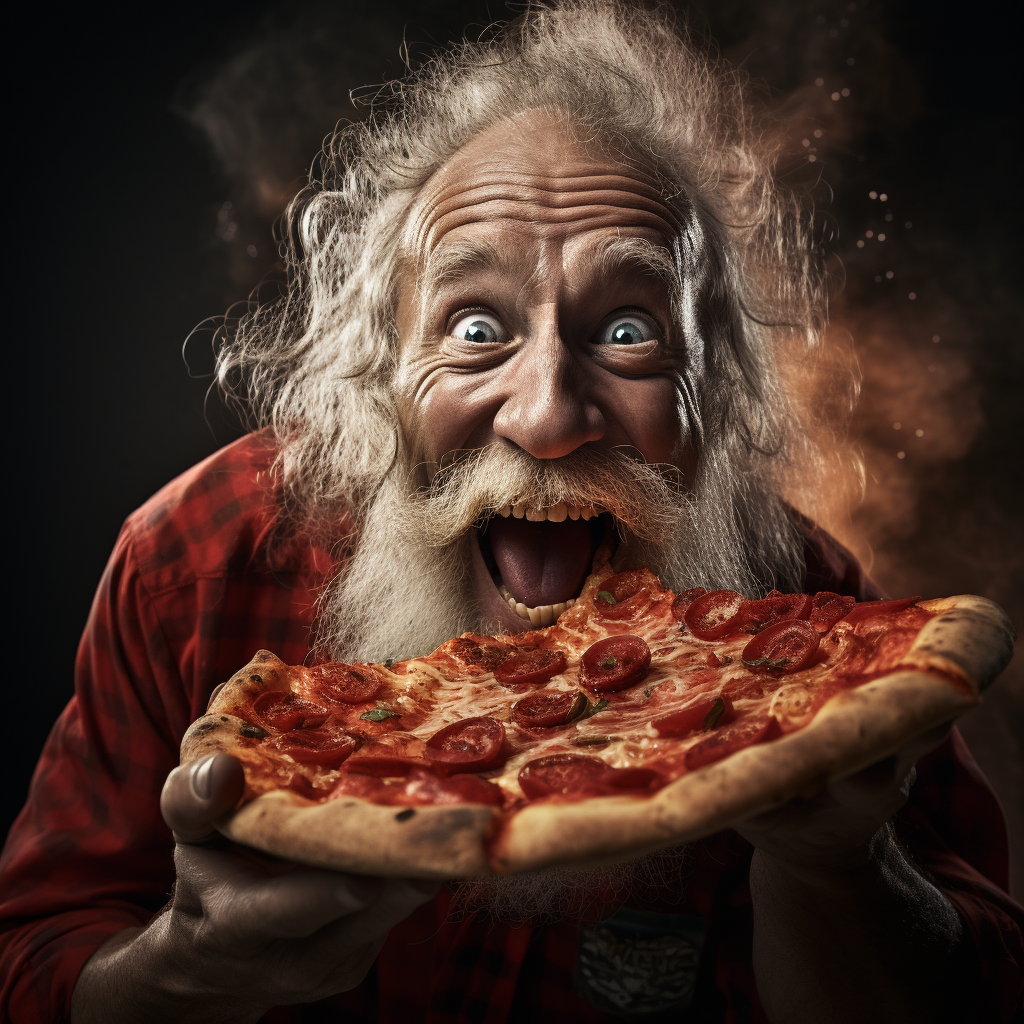 Smiling person enjoying tomato-less pizza