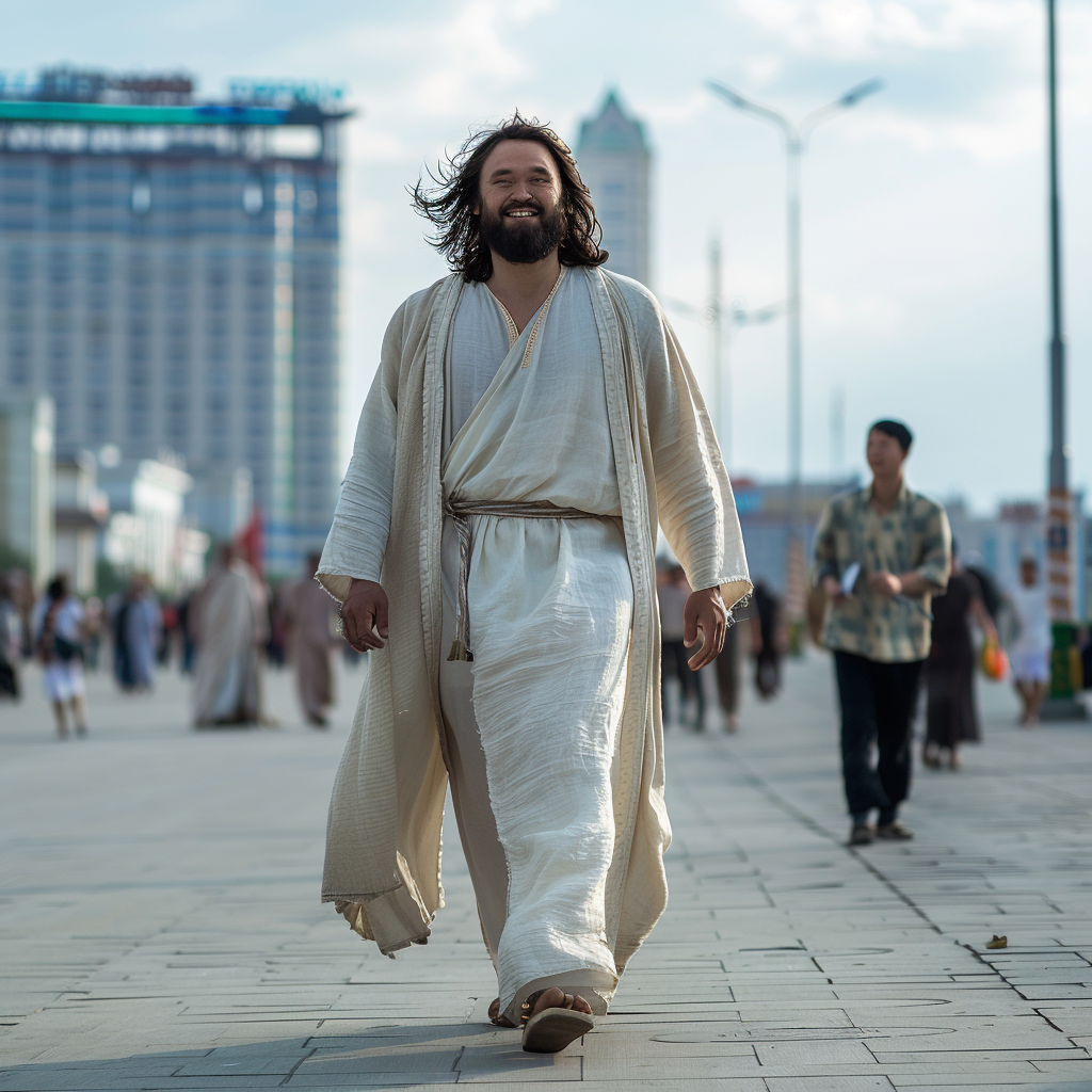 happy walking jesus mongolia city