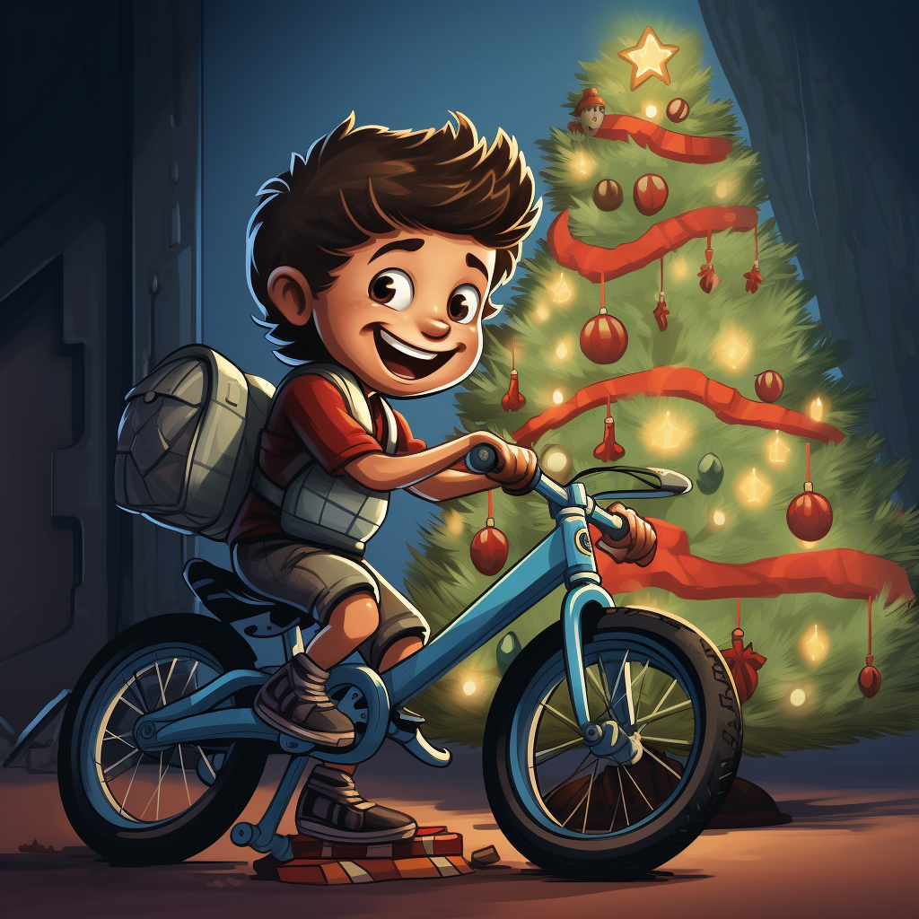 Happy kid finds new bike