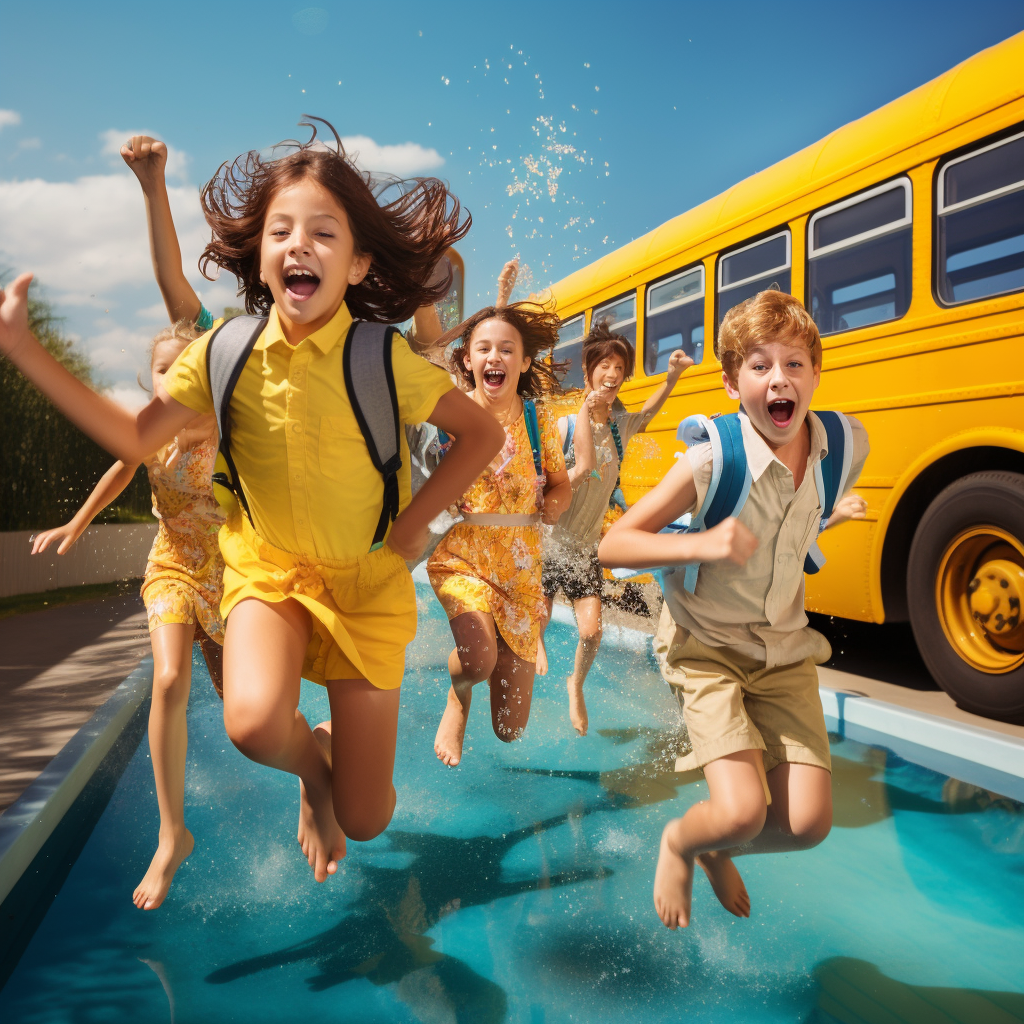 Excited kids enjoying a swim