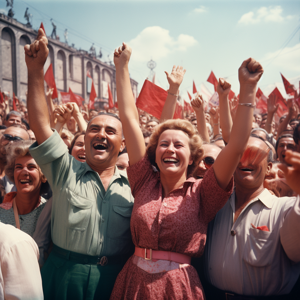 Happy Leninist State with Joyful Workers Gathering