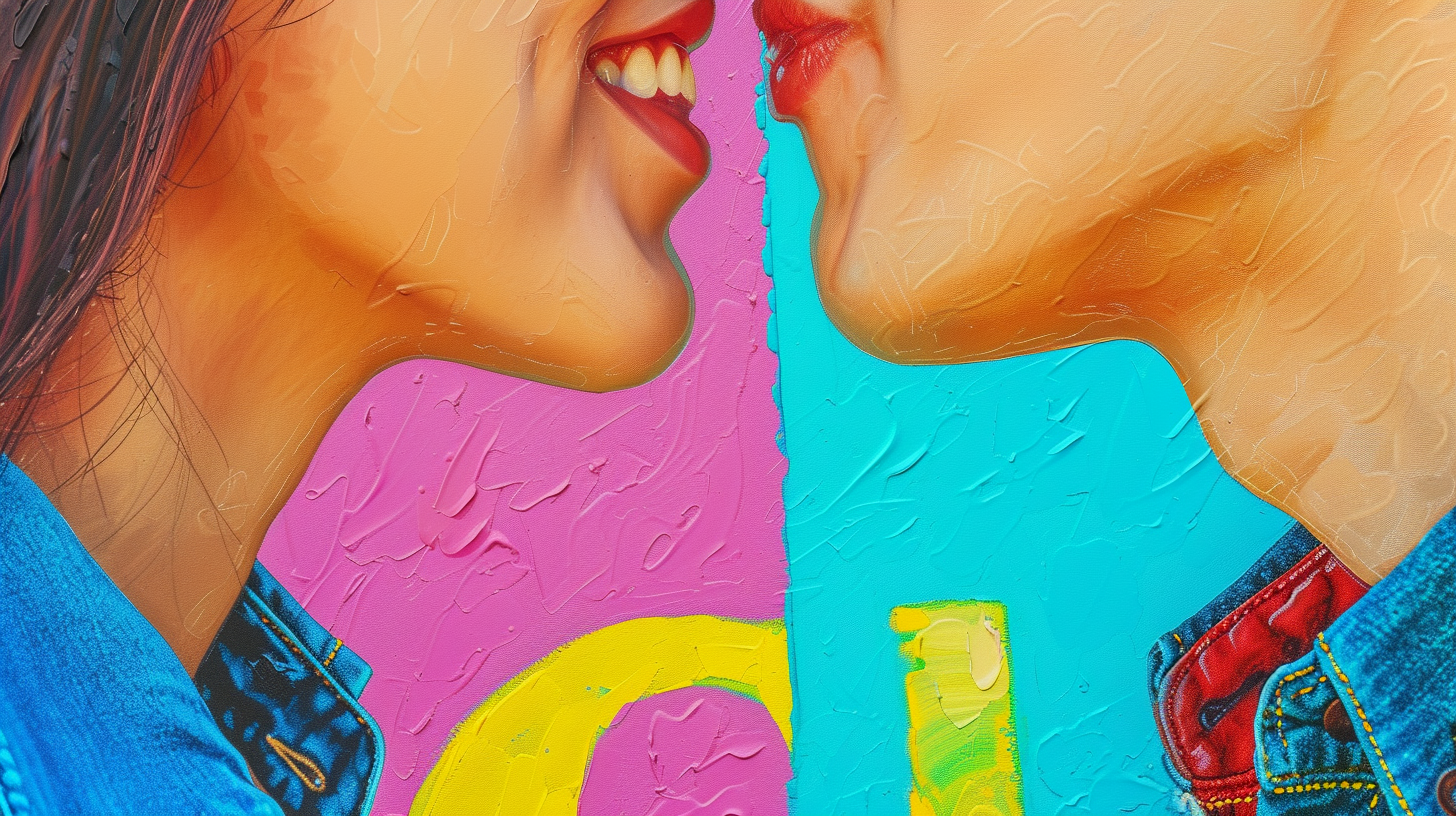 Happy lesbian couple kissing illustration