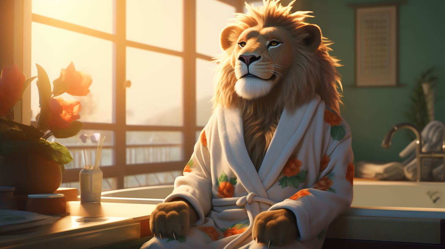 Happy lion in a spa