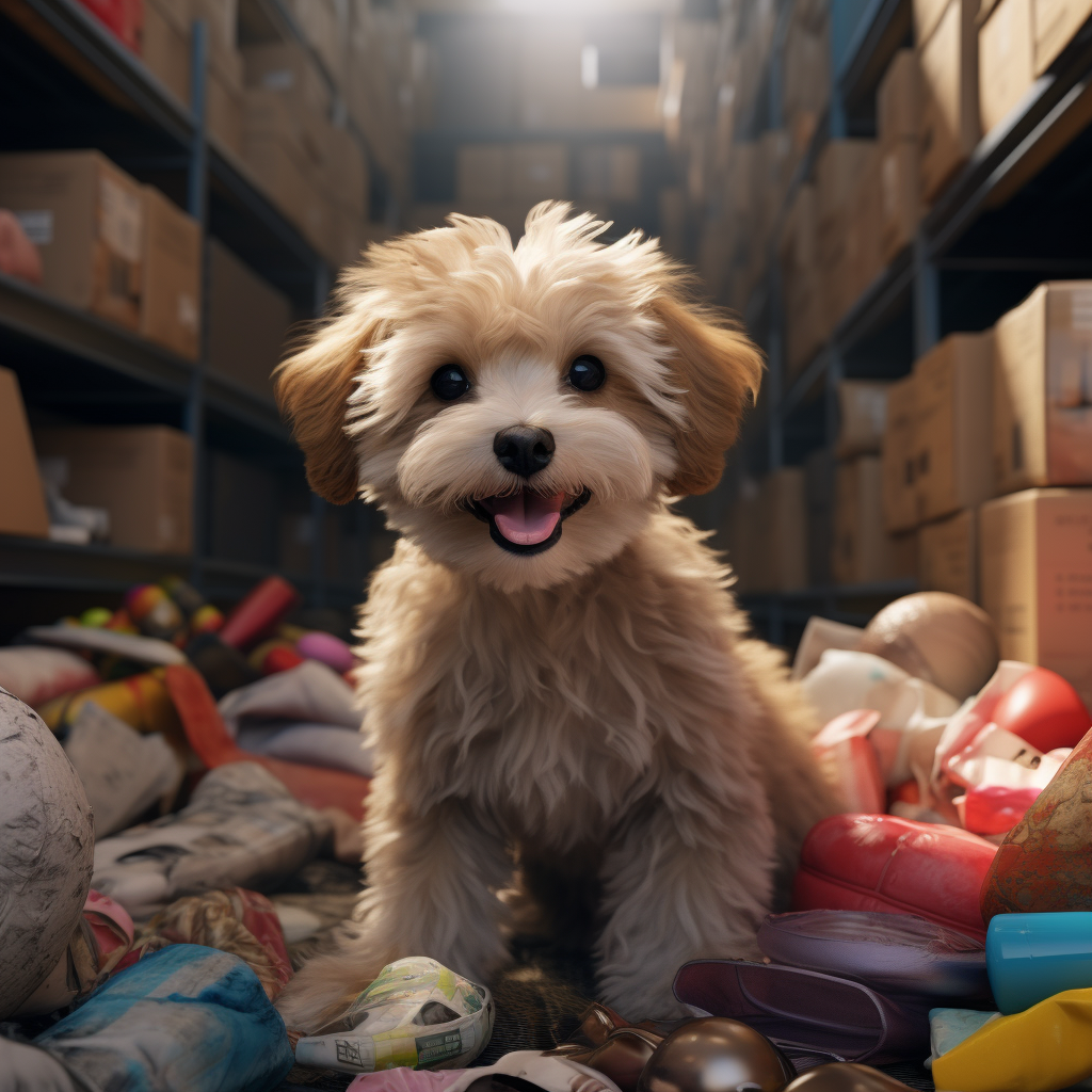 Adorable Maltipoo surrounded by socks