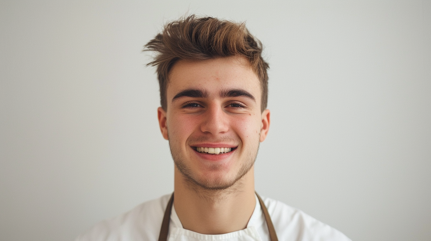 Happy bakery attendant man apron