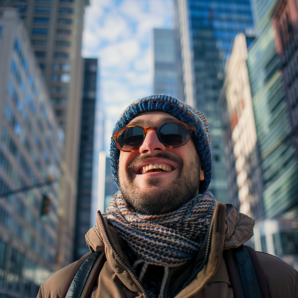 Smiling man wearing sunglasses outdoors