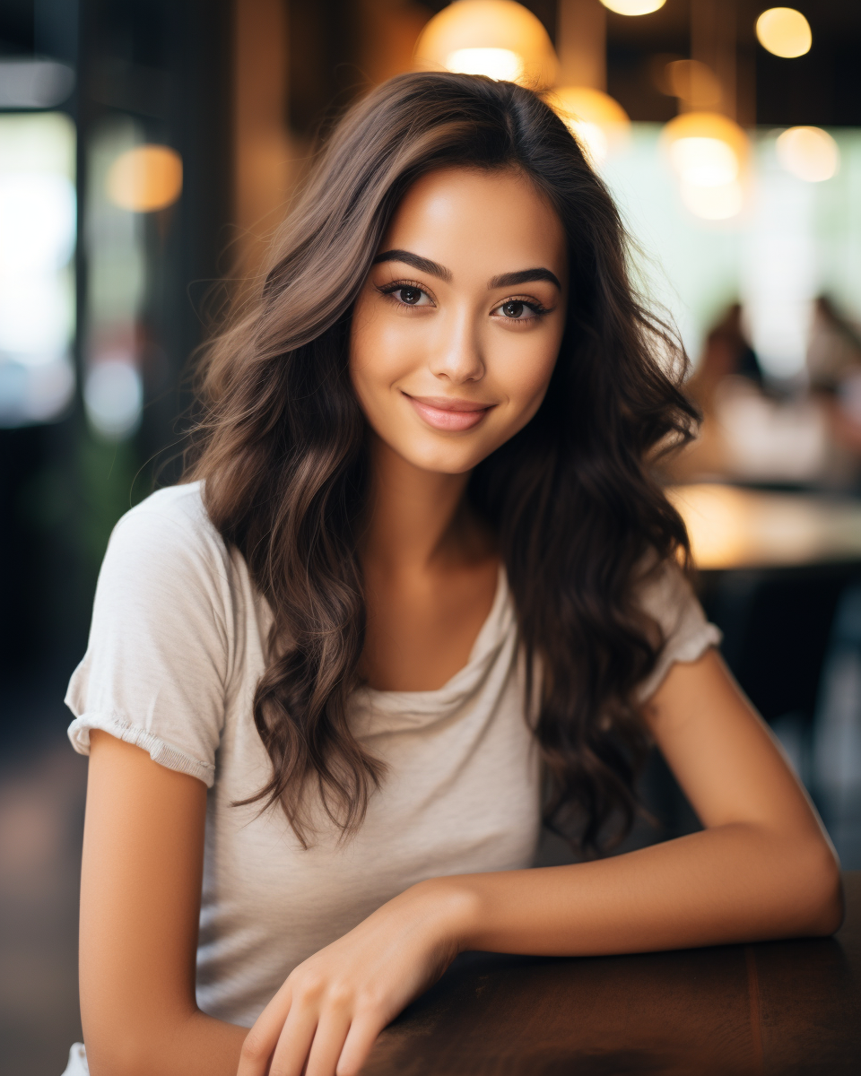 Smiling mixed race girl in coffee shop