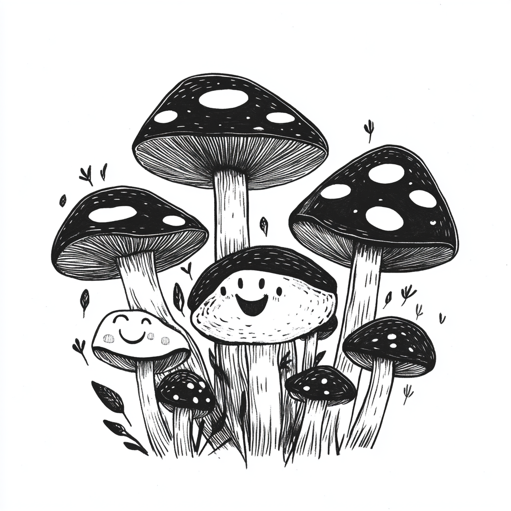 Happy Mushroom Bunch Smiling