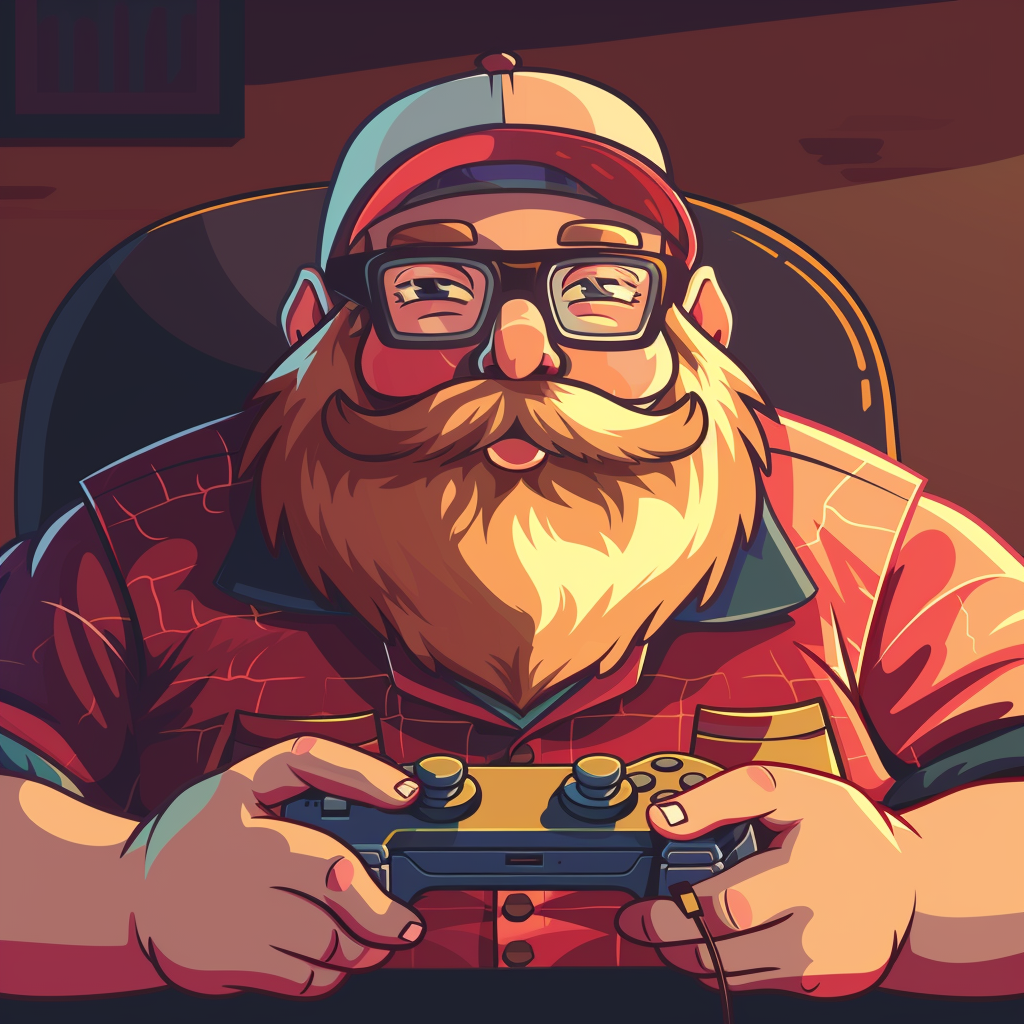 Cartoon Chubby Nerd Playing Games