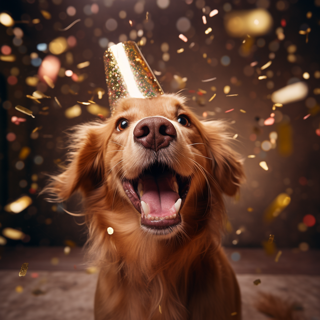 Happy dog celebrating New Year