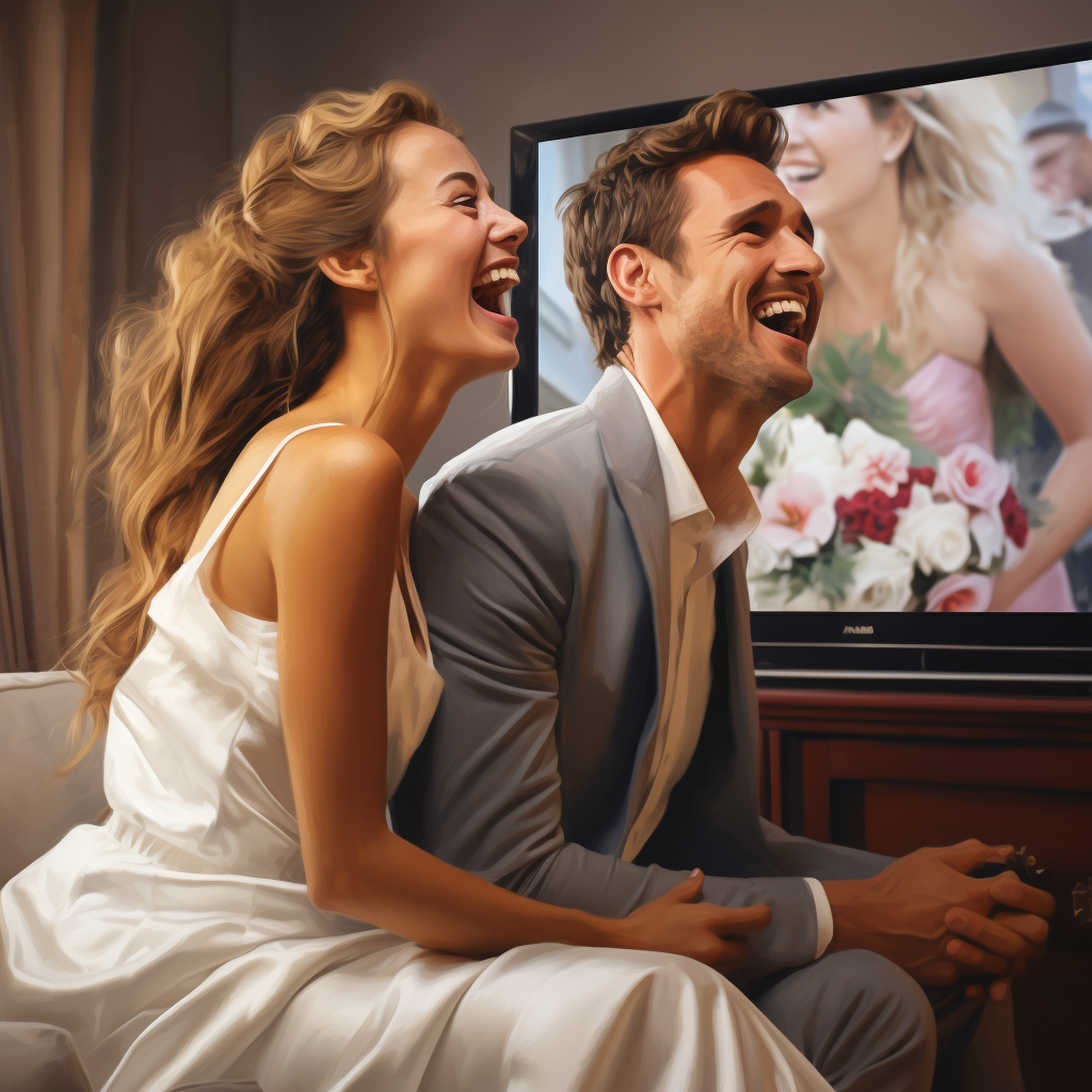 Happy couple enjoying new TV