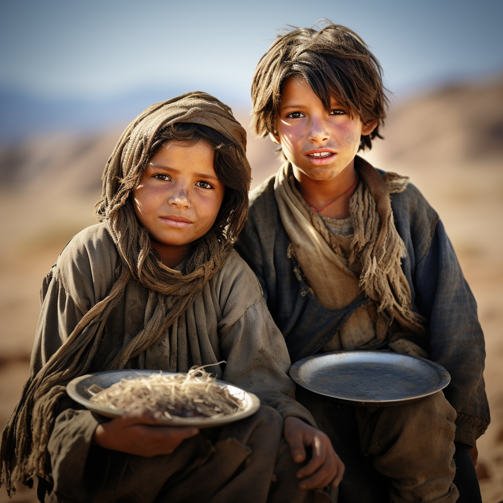 Smiling North African Children Eating Rice