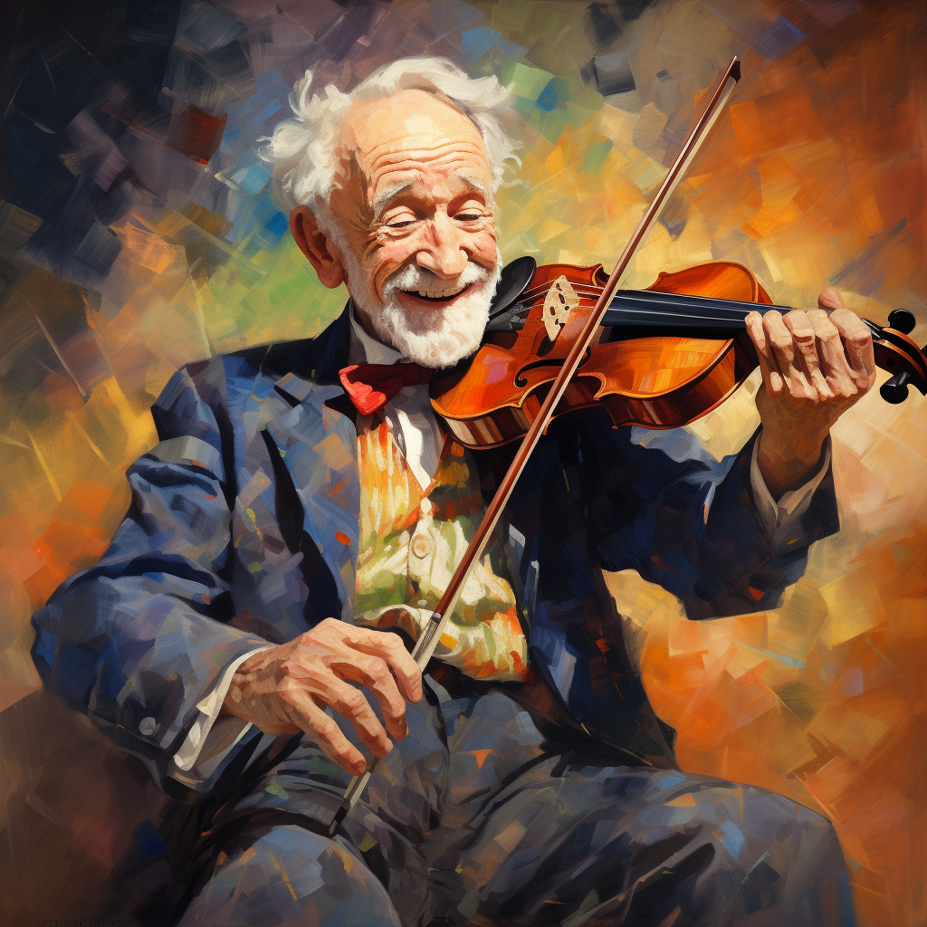 Smiling old man playing violin