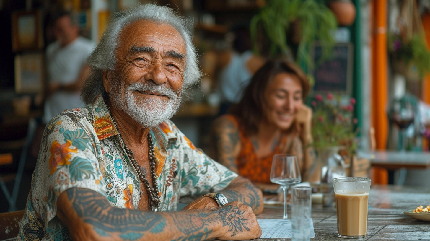 Happy old Napoli natives drinking coffee