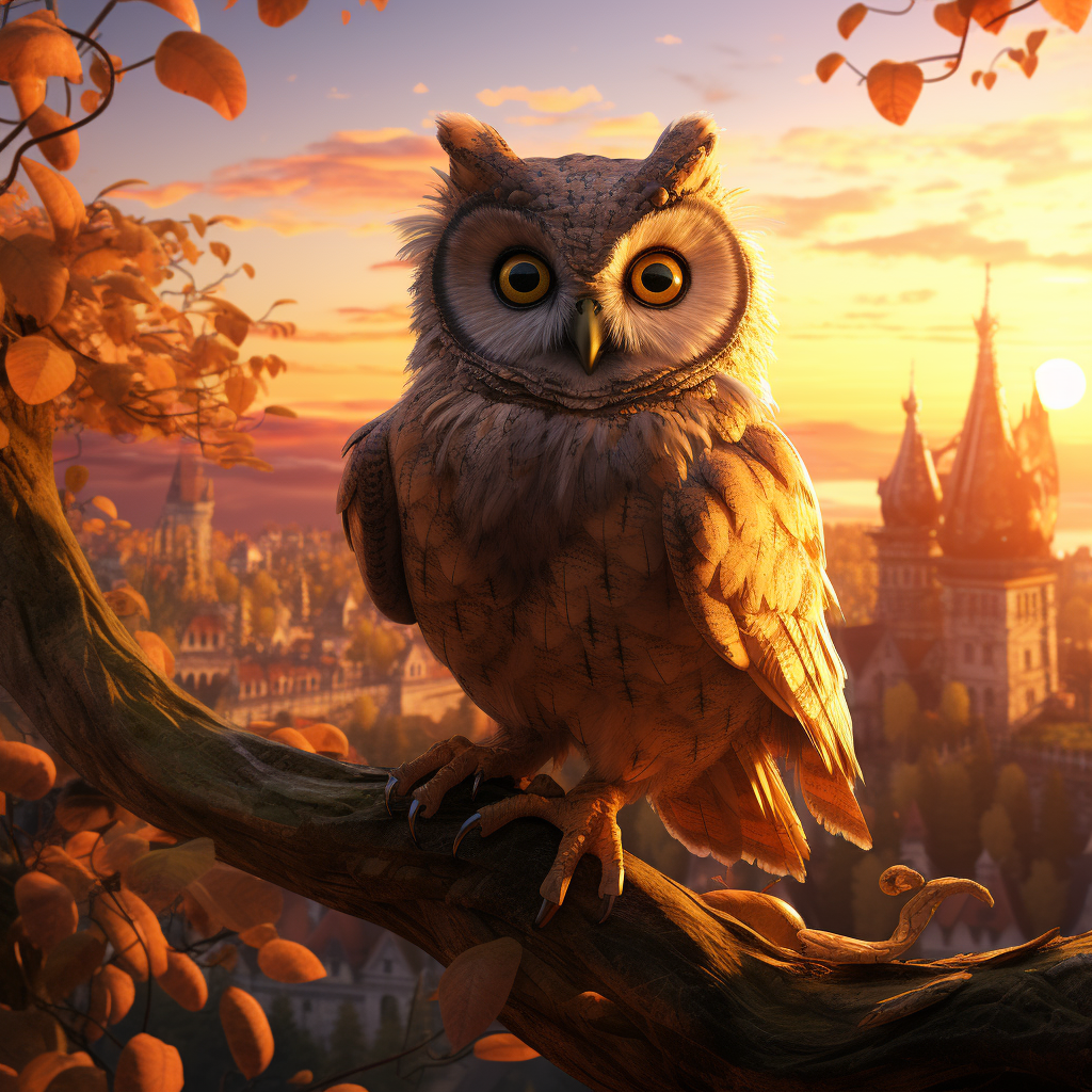 Happy owl in golden hour on Wolfstreet