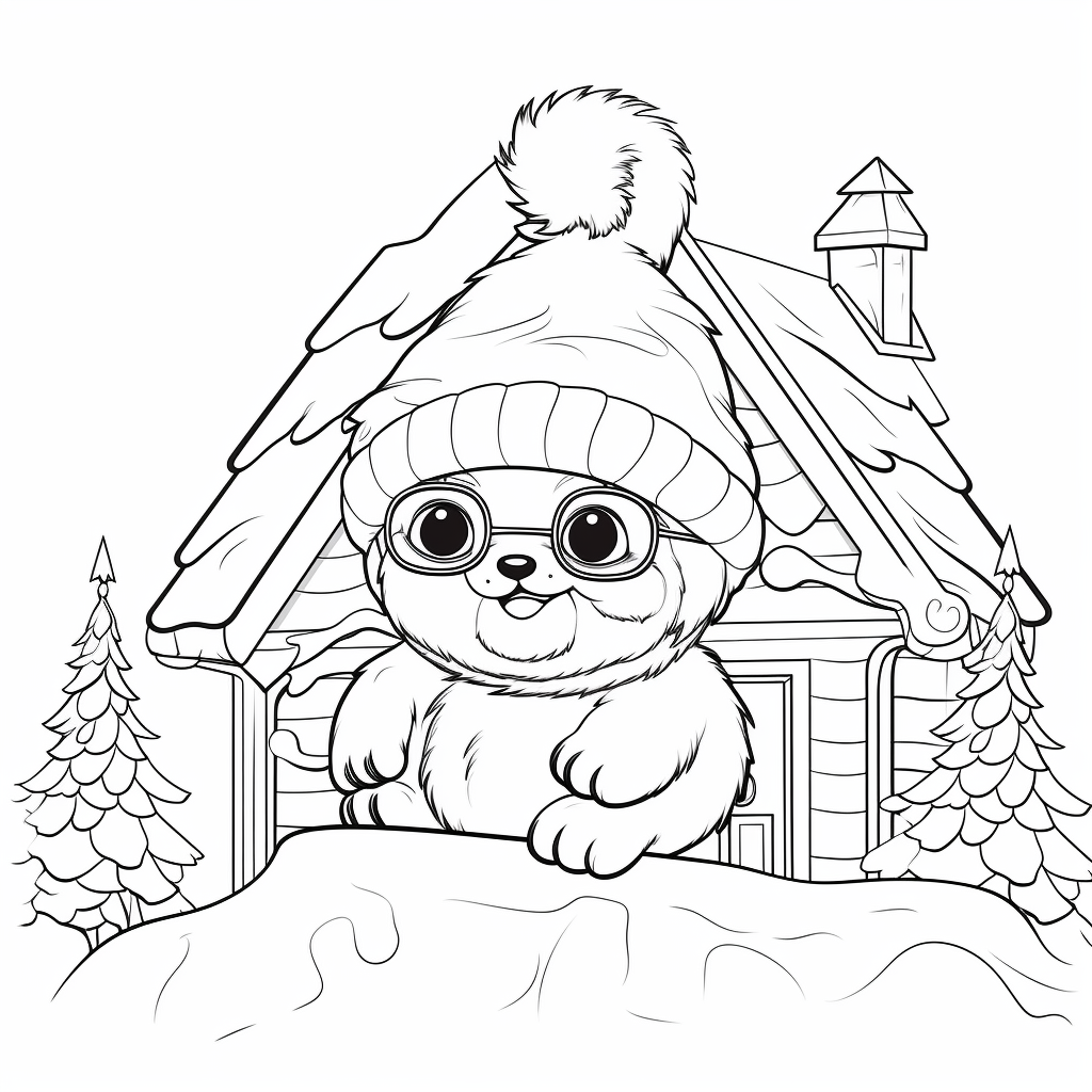 Happy panda wearing Christmas hat on house roof