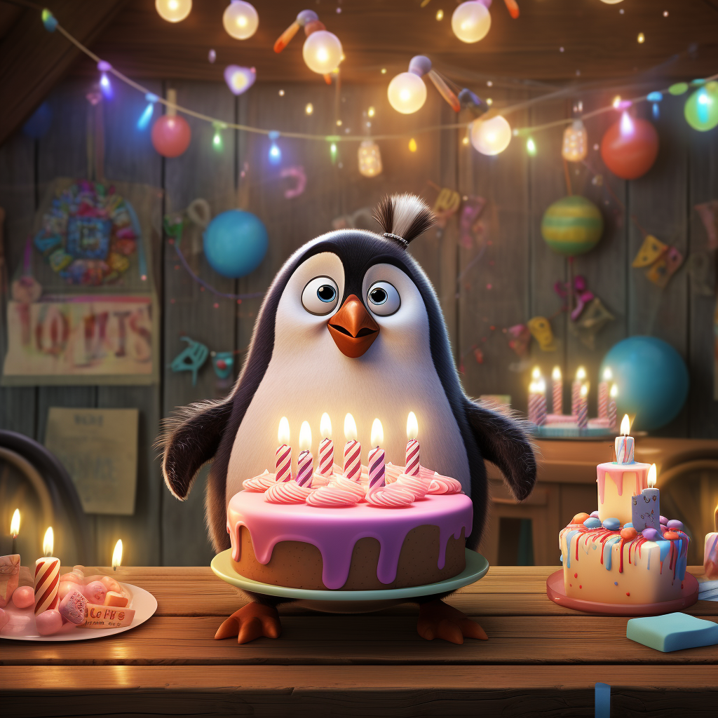 Happy penguin birthday party in Pixar style