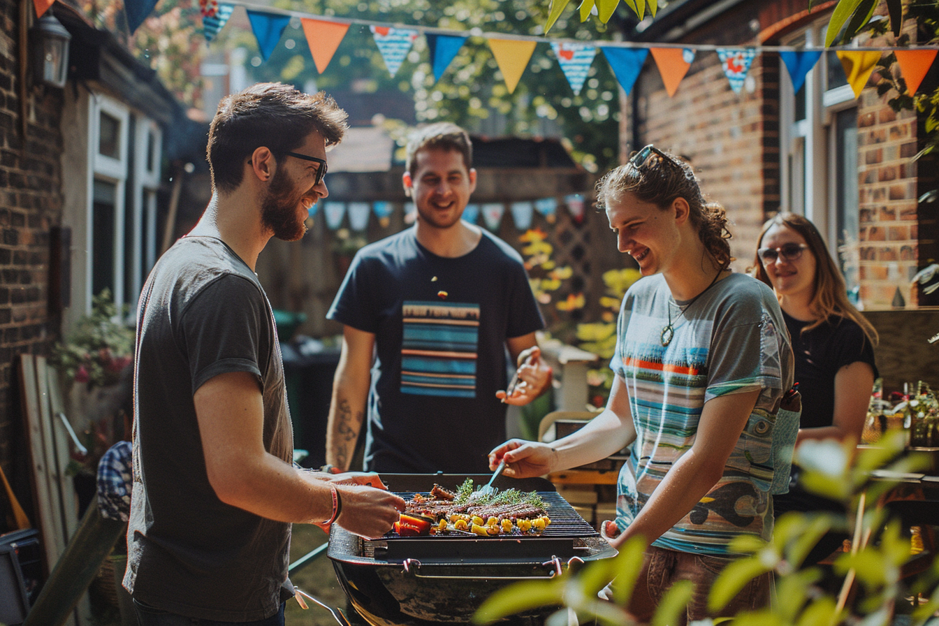 Happy people at barbecue in patio