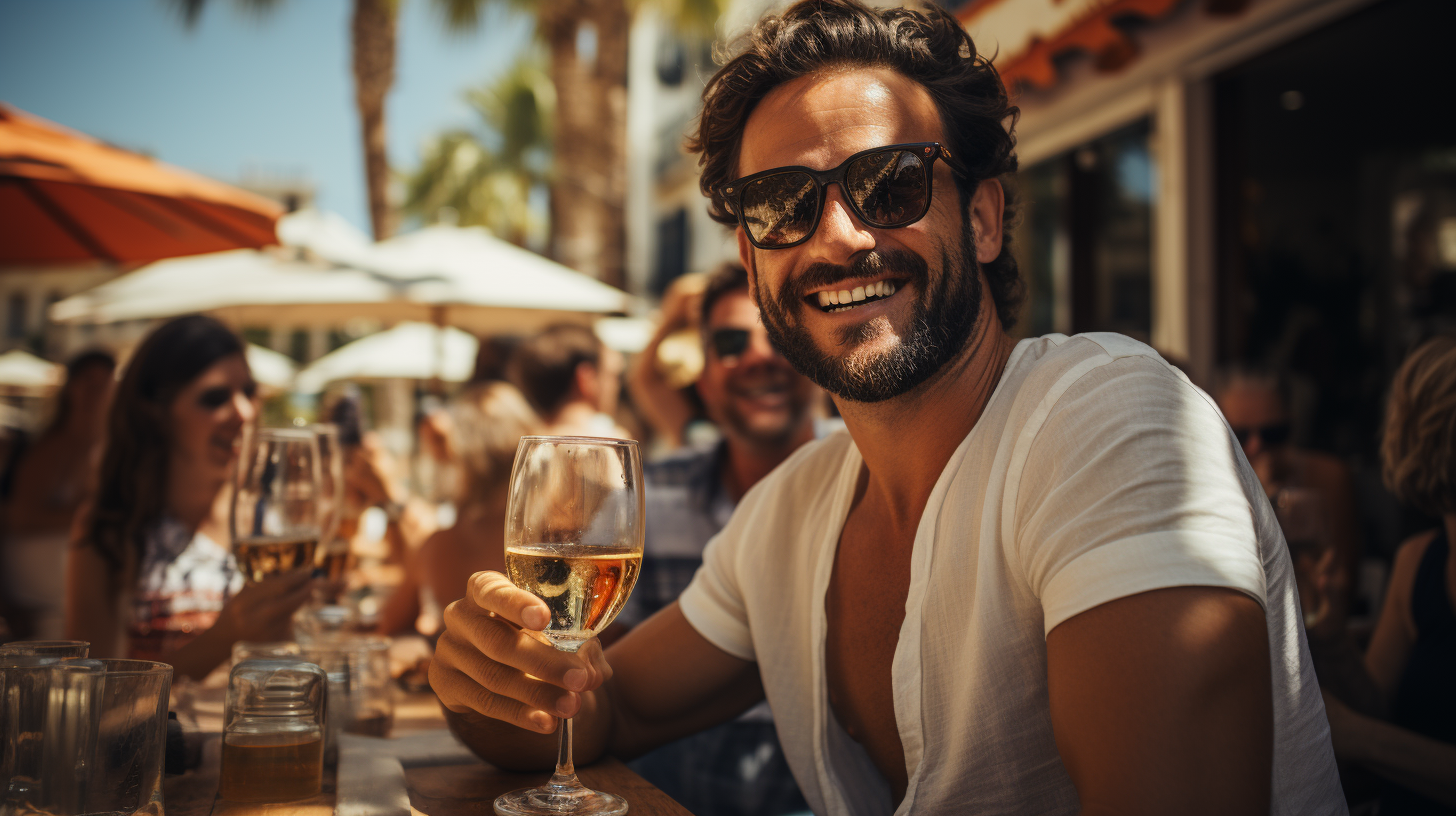 Group of happy people enjoying vine tasting