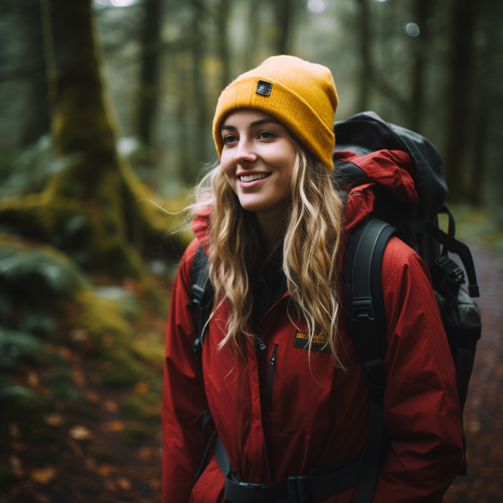 Happy persona hiking in woods