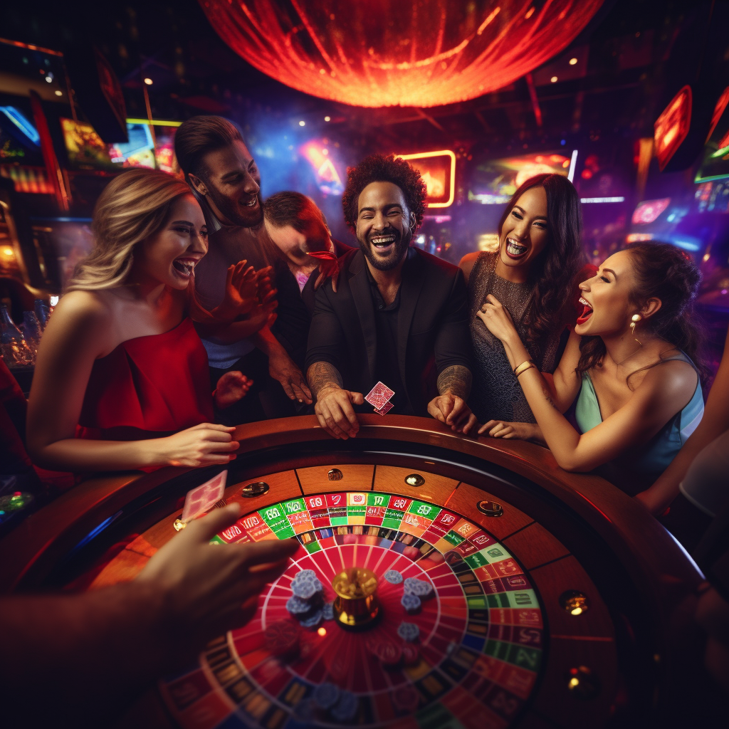 Happy players gambling in casino